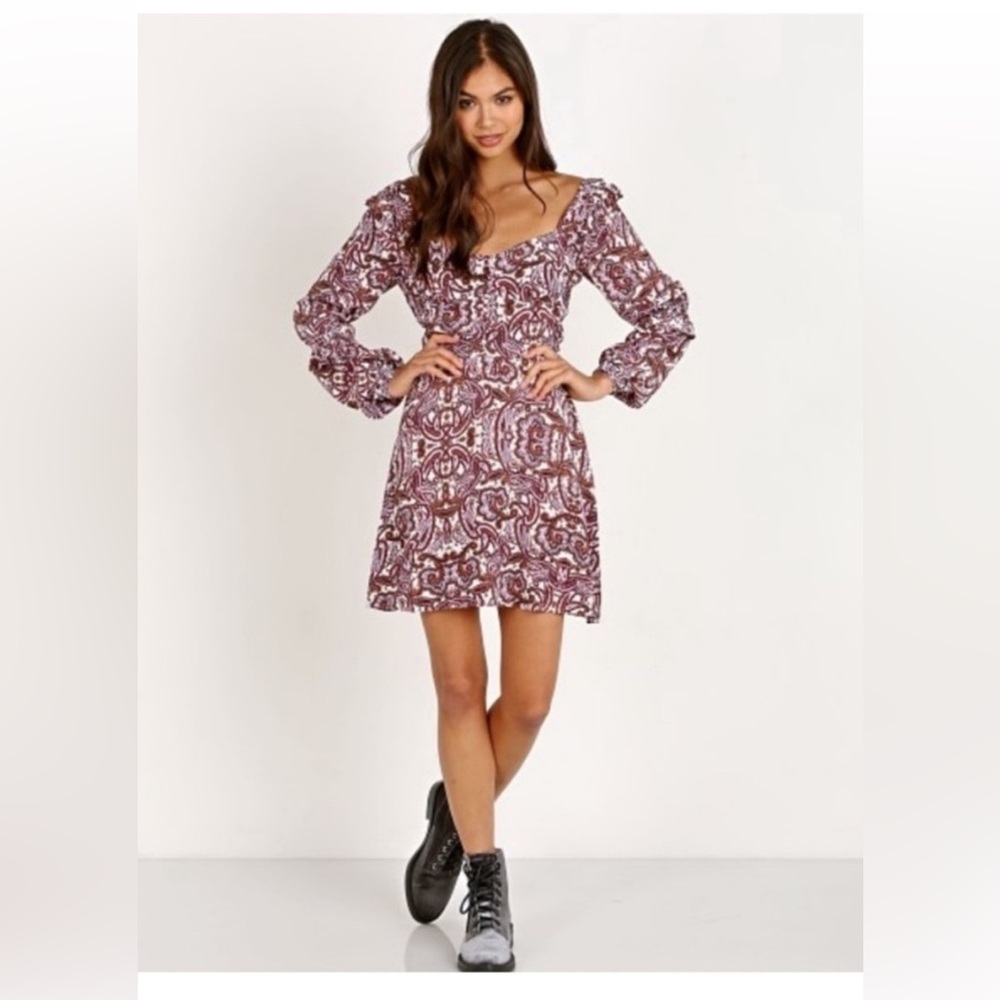 For Love and Lemons Paisley Geaorgi Long Sleeve Mini Dress